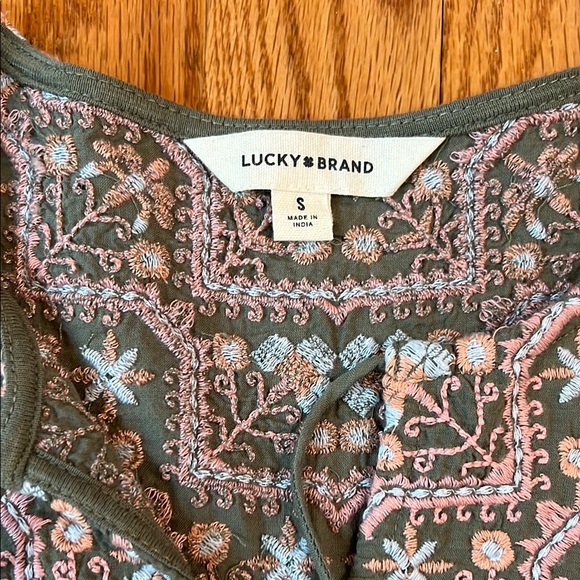 Lucky Brand Green Puff Sleeve Embellished Blouse - Picture 2 of 3